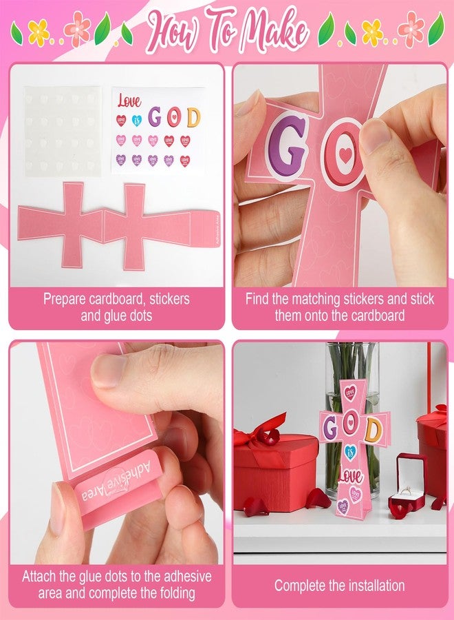Yewfold 24Pcs Valentine's Day Religious Cross Craft Kit, Valentines DIY Cross Make Your Own 3D Handmade Valentines Christian Crafts, God is Love Church Art Project Activities - Image 4